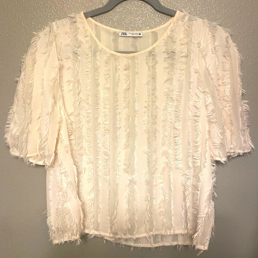 Zara ivory feather blouse